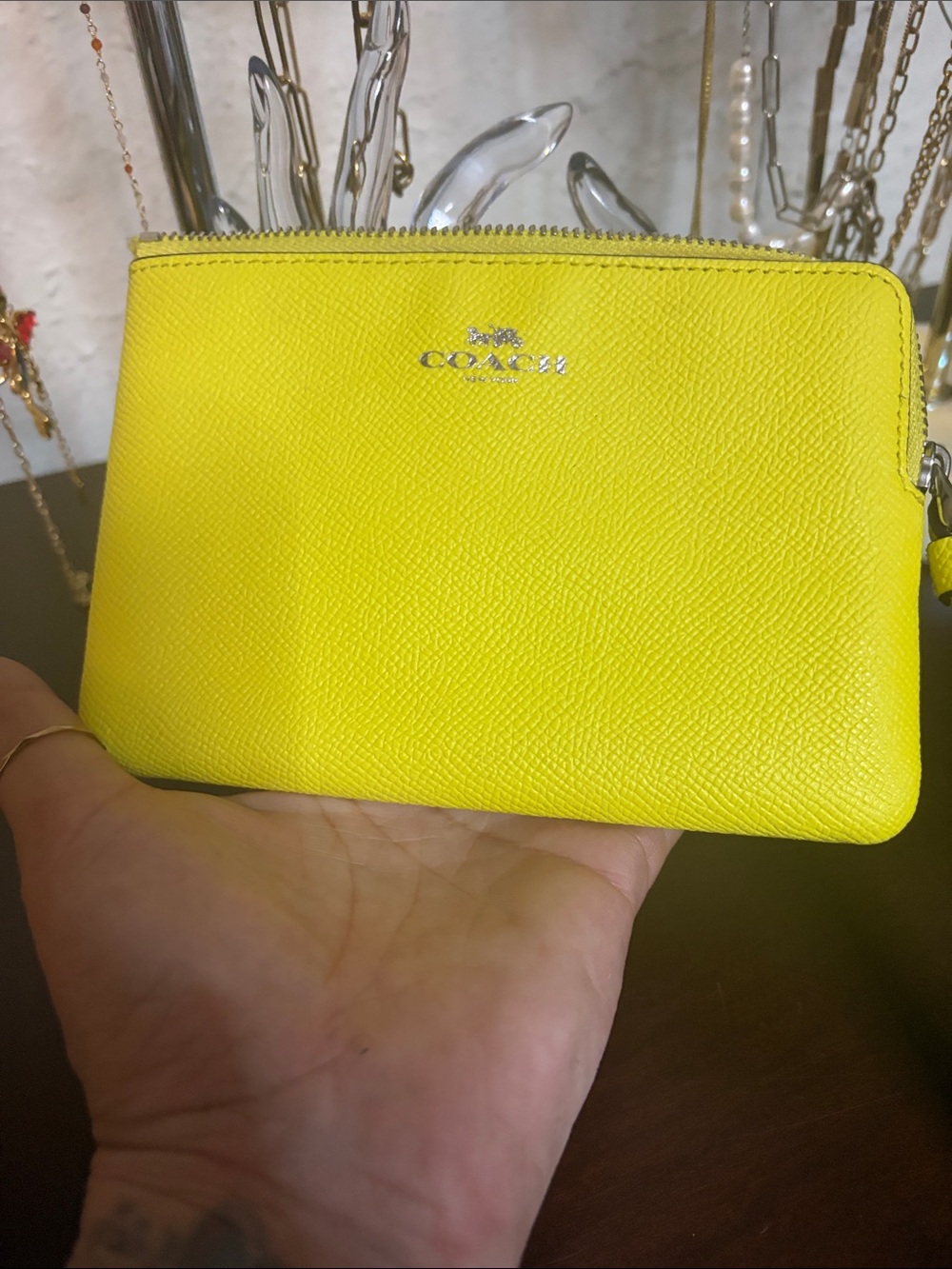 COACH Bright Yellow Leather Wristlet with Silver Logo - Picture 7 of 7